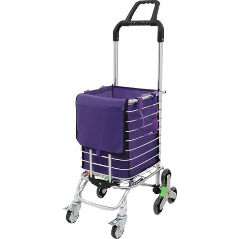 Chariot de courses avec roues, chariot multifonction pliable pour monter les escaliers avec sac Oxford, poignée à 360°, 8 roues durables et cadre en alliage d'aluminium (44 × 30 × 92 cm) (1/5)