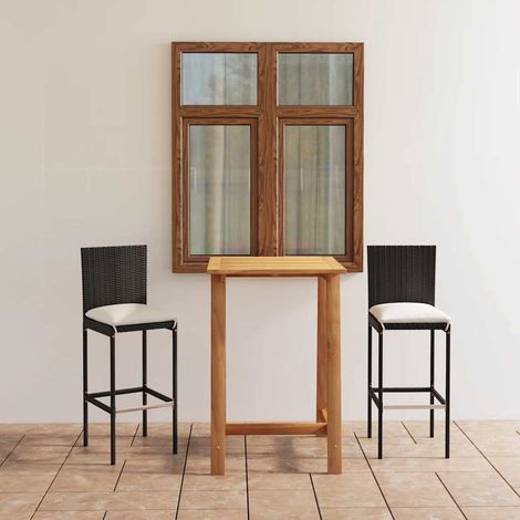 Ensemble de bar de jardin 3 pièces avec coussins, bois d’acacia, résine tressée, noir - PANGIVO (1/5)