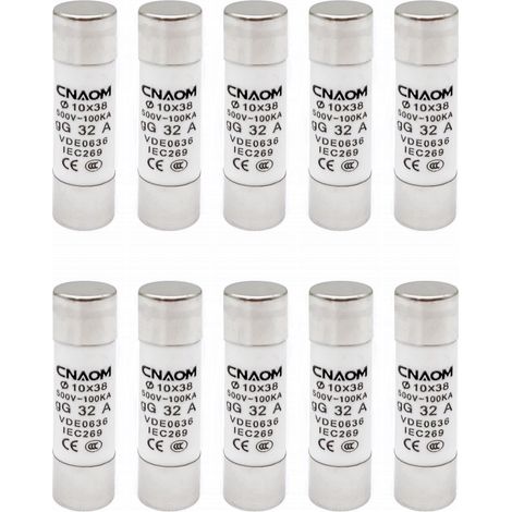 Pack of 10 Ceramic Cylindrical Fuses 32 A R015 RT18 10 x 38 500 V (1/5)
