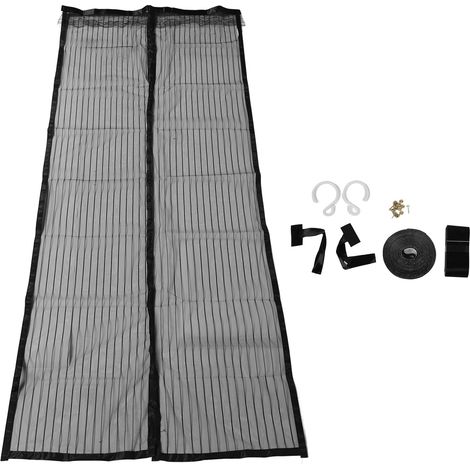 Rideau de porte magnétique insonorisé anti-insectes pour la maison, avec crochets et boucles, rayures noires, 90 x 220 cm (1/5)
