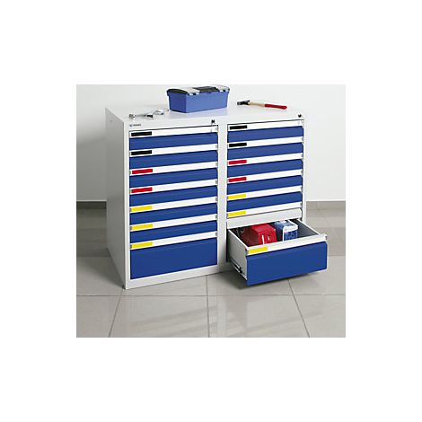 Cajonera  anchura 1000 mm  14 cajones  gris luminoso / azul