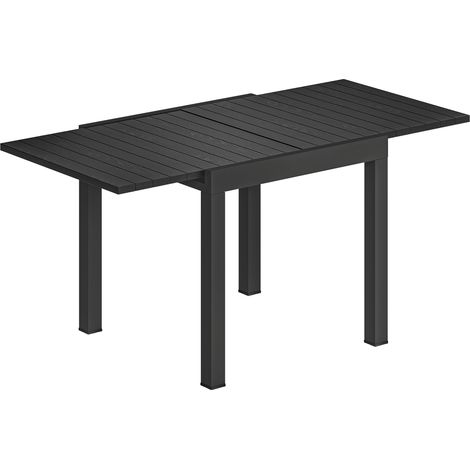 Tavolo da Giardino Allungabile 80-160x80x75 cm per 4-6 Persone con Piano a Doghe in Alluminio Nero (1/5)