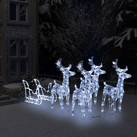 Déco de Noël - Décoration de Noël Rennes et traîneau 280x28x55 cm Acrylique -WYW66288 (1/5)