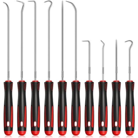 Lot de 10 crochets et crochets de précision - Rouge - Outil de précision universel - Pour joints toriques - Joint torique de voiture - Outil de démontage (1/5)