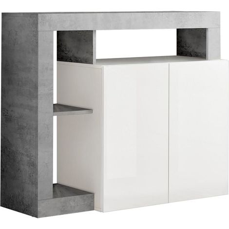 ARTURO - Buffet 2 Portes Blanc Laqué Encadrement Niches Aspect Cimento (1/3)