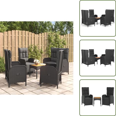 The Living Store Ensemble à manger de jardin coussins 5pcs Noir Résine tressée - Banc de jardin (1/5)