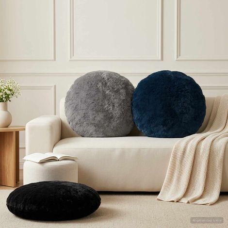 vidaXL Cushion Cover 2 pcs HEERLEN Navy Blue 脴 60 cm Faux Rabbit Fur (1/5)