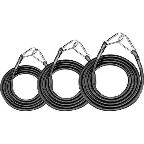 Lot de 3 extenseurs avec crochets, en caoutchouc noir avec mousqueton, robuste, tendeurs de bagages, tendeurs en caoutchouc extensibles pour la fixation des bagages, cargaison, voile d'ombrage (1/5)