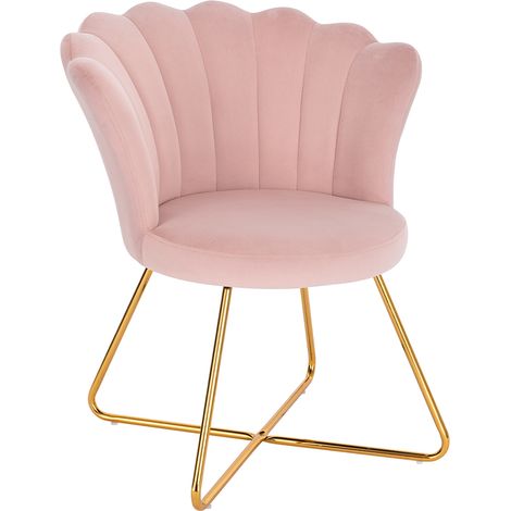 Poltrona Sedia Relax con Schienale e Seduta in Velluto Rosa Struttura Metallo (1/5)