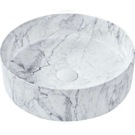 Lavabo sobre encimera de cerámica baño redondo blanco mate efecto mármol ⌀ 40 cm Manis