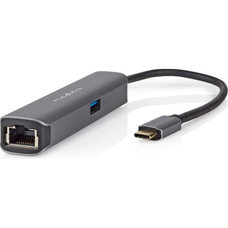 Adaptador usb multipuerto usb 32 generacion 1 usb c macho salida hdmi rj45 hembra usb a hembra usb c hembra 5 gbps 020m redondo chapado en oro pvc antracita caja
