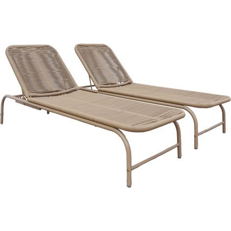 Set of 2 multi-position sun loungers steel and rope beige 195x63x32 cm - Orika