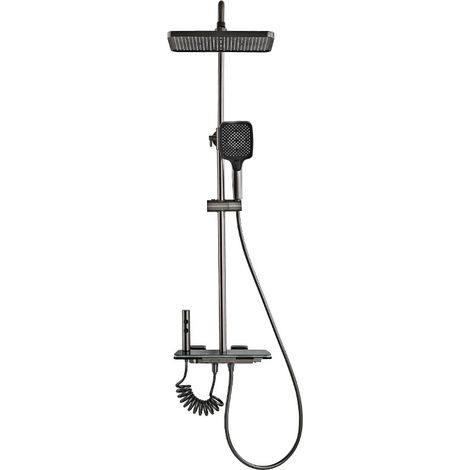 Badezimmer Dusche Komplettset Digitalanzeige Duschsystem Set Klavierknopf mit Atmosphärenlicht Wasserhahn Badewannenmischer Duschkopf