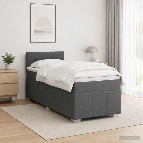 Lit boxspring avec matelas Gris foncé 90 x 190 cm Tissu – cadre de lit (1/5)