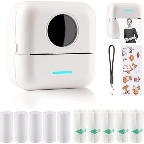 Enowelir Imprimante Thermique Mini pour Étiquettes et Photos Compatible Smartphone Voyage Journal Liste Mémo (1/4)