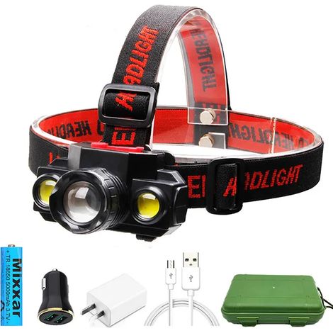 (Pack F) Lampes frontales portables COB, 4 modes, batterie 18650 rechargeable par USB, lampe frontale à main, mini lampe frontale de pêche zoomable (1/5)