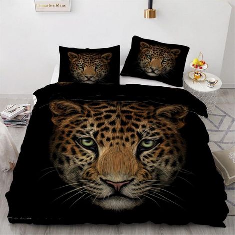 Bettwäsche-Set 200x200 cm mit 2 Kissenbezügen 80x80 cm, 3D Leopard Motiv, Mikrofaser