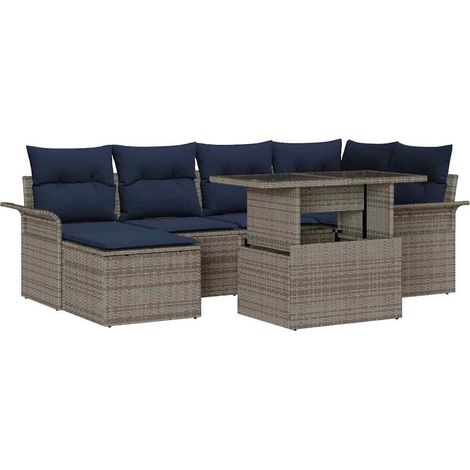 Garden Sofa Set with Cushion 7 pcs Grey Poly Rattan vidaXL