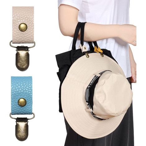 Clip de Chapeau en Cuir PU pour Sac à Main, Accessoire de Voyage Extérieur, Attache Chapeau Rétractable pour Randonnée et Vacances (1/5)