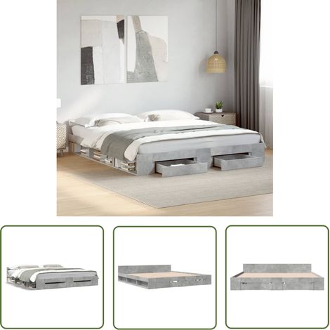 The Living Store Bettgestell mit Schubladen Betongrau 180x200 cm Holzwerkstoff - Bettesrahmen - Doppelbett - Holzbett - Schubladenschrank - Bettkasten (1/5)