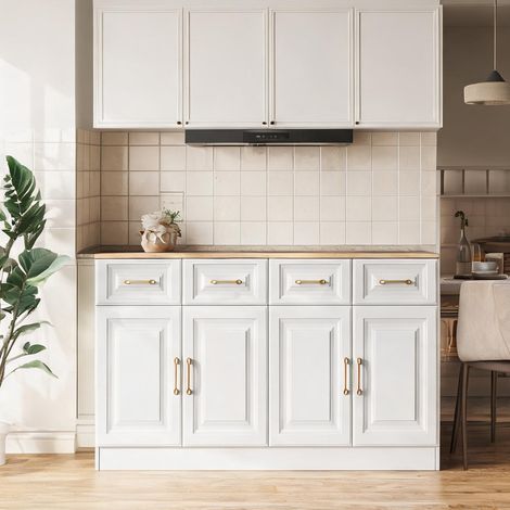 Buffet bas 140 cm style campagne blanc classique et chêne 4 (1/5)