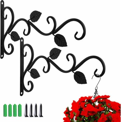 2 Pièces Suspension Mural Crochet Plante avec Vis Support Crochet Plante Lanterne Mangeoires d'oiseaux Panier de Jardin en Métal pour Décoration de Jardin Balcon (Feuilles)