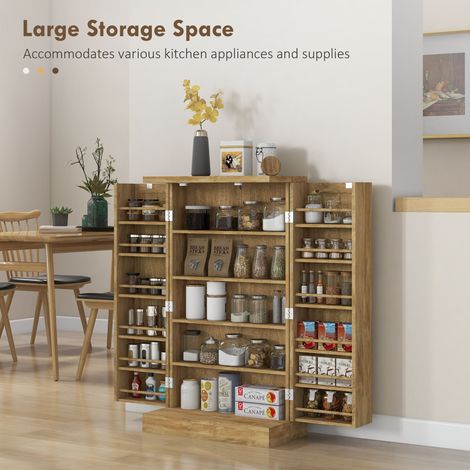 Armoire de rangement de cuisine en rotin naturel de 41 pouces avec 5 étagères à niveaux, 12 porte-épices et étagères réglables (1/5)