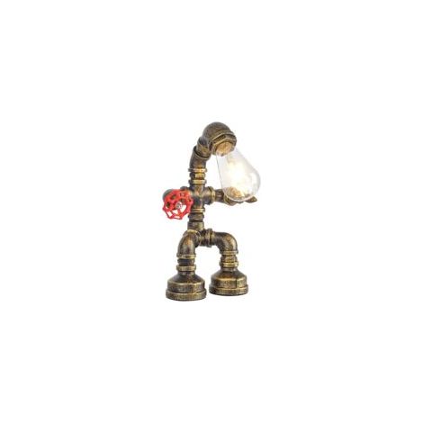 Lámpara de mesa estilo tubería de agua - Lámpara de mesa industrial vintage - Lámpara de mesa steampunk de hierro - Lámpara de mesita de noche retro para decoración de muebles vintage (Estilo bronce A