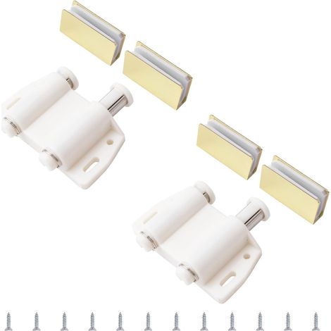 Lot de 4 loquets magnétiques pour porte en verre - Réglable - Sans cadre - Avec pince d'armoire - Convient pour porte en verre oscillante de 3 à 6 mm (blanc)