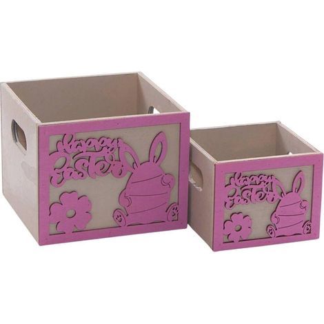 Cache-pot rose en bois Pâques, set de 2, 15 x 15 x H. 12 cm (lot de 3) (1/2)
