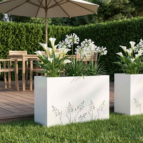 vidaXL Cache-pot de jardin Blanc 80 x 20 x 49 cm Acier laminé à froid (1/5)