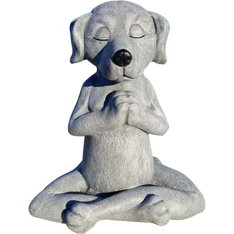 Meditierende Hundestatue, niedliche Tierskulptur aus Stein, Gartenfiguren für Yoga und Meditation mit Hund oder Katze, dekorative Kunst für Yoga-Begeisterte im Freien