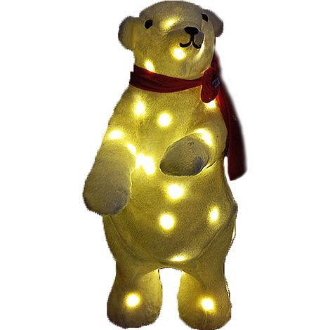 Orso Polare bianco luminoso 50 luci led pelliccioso con sciarpa decorazioni addobbi natalizi H 60 cm grande (1/3)