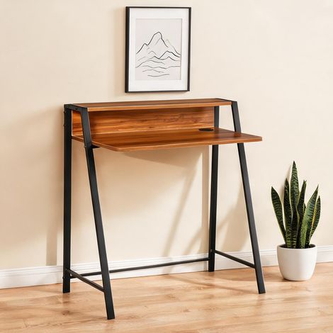 Bureau d'angle avec étagère en noyer 84 x 45 x 85 cm (1/5)