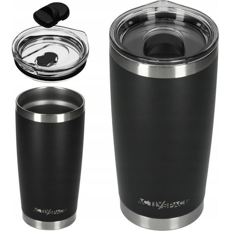 Tazza termica grande in acciaio da 600 ml - nera (1/5)