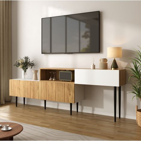 Mueble TV modular ajustable con almacenamiento blanco OKMYHOME (1/5)