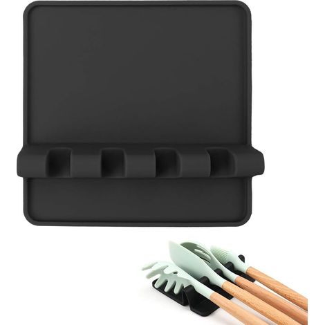 Repose-cuillère en silicone pour la cuisine, support pour cuillères, louches, pinces et plus encore. Support de cuillère résistant à la chaleur. (1/5)