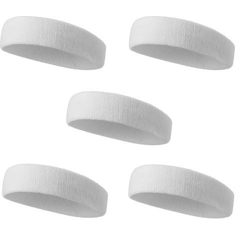 Lot de 5 bandeaux de sport élastiques pour cheveux, absorbant la transpiration et confortables.-18.00X5.50X1.00CM-White (1/3)