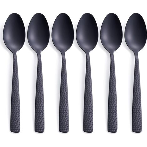 Lot de 6 cuillères à soupe en acier inoxydable Noir mat 20,3 cm