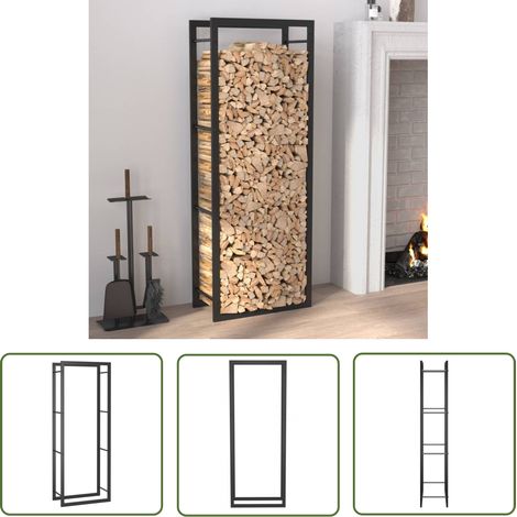 The Living Store Portant de bois de chauffage Noir mat 50x28x132 cm Acier - Support Bois De Chauffage - Porte-buches - Stockage Bois - Rangement Bois - Cheminée (1/5)