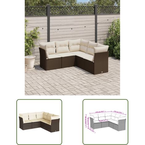 The Living Store 5-tlg. Garten-Sofagarnitur mit Kissen Braun Poly Rattan - Gartensorgsgarnitur - Outdoor Möbel - Lounge Set - Rattan Sofa - Gartenlounge