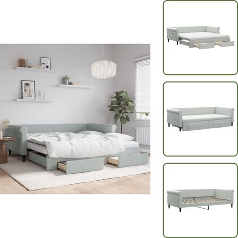 Schubladenbett - vidaXL Tagesbett Ausziehbar mit Schubladen Hellgrau 100x200 cm Samt - Wohnzimmerbett (1/5)