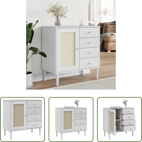 vidaXL Kiefernholz - Sideboard SENJA Rattan-Optik Weiß 80x40x80 cm Kiefernholz (1/5)