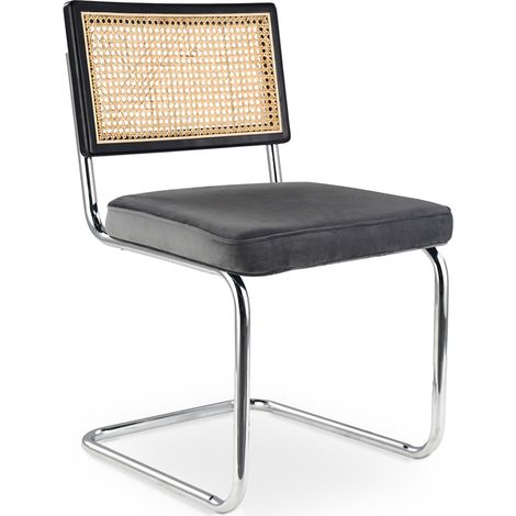 Silla de Comedor - Tapizada en Terciopelo - Madera y Ratán - Hyre