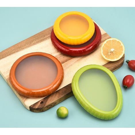 Lot de 4 mini boîtes de conservation avec film en silicone, étanches pour fruits et légumes, avocat, lavables au lave-vaisselle, rangement de réfrigérateur pratique et frais (1/5)