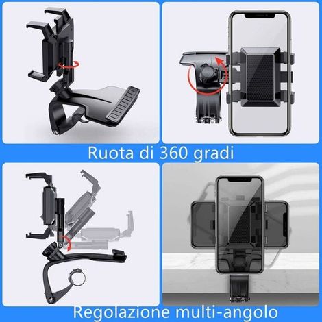 Supporto per cellulare da auto, specchietto retrovisore multifunzione per cruscotto auto con morsetto a molla regolabile a 360° (1/3)