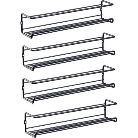Étagère à épices de cuisine, sans perçage, noir 29 cm × 6,5 cm × 6 cm, étagère à épices pour pots à épices, avec vis et crochets, 8 pièces