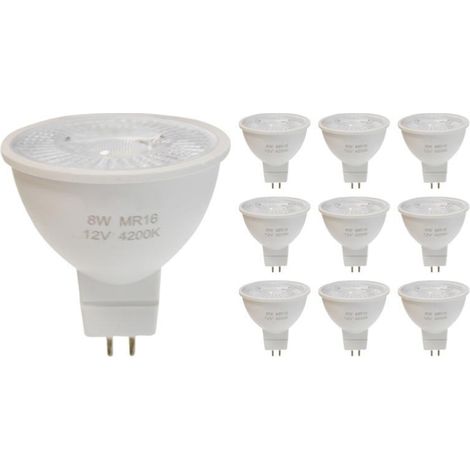 Silamp – Pack de 10 ampoules LED GU5.3 12V 8W SMD 80° – Blanc chaud 2300K – Intensité lumineuse 800 lumens – Économie d'énergie (1/7)