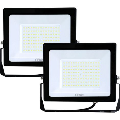 Arum Lighting – Lot de 2 projecteurs LED 100W noir – Équivalent 800W – IP65 extérieur – 9000 lumens – Température de couleur 6000K – Angle 120°