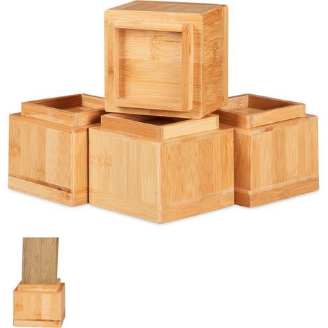 Elevadores de muebles, juego de 4 unidades, elevadores de aprox. 8,5 cm, para mesas y otros muebles, 10x11,5x11,5 cm, color natural (1/4)